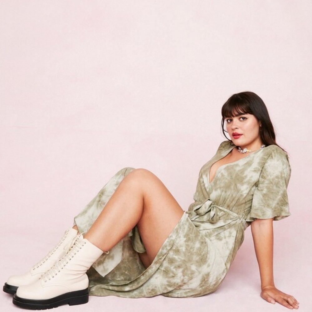 Nasty Gal Maxi Green Tie Dye Wrap Dress Plus Size